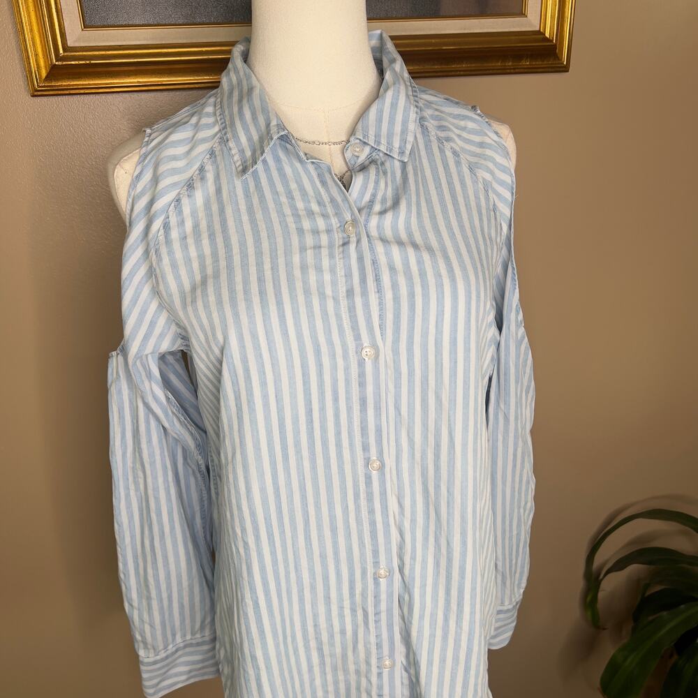 Rails Sadie Blue and White Stripe Cold-Shoulder Button-Down Shirt Size M